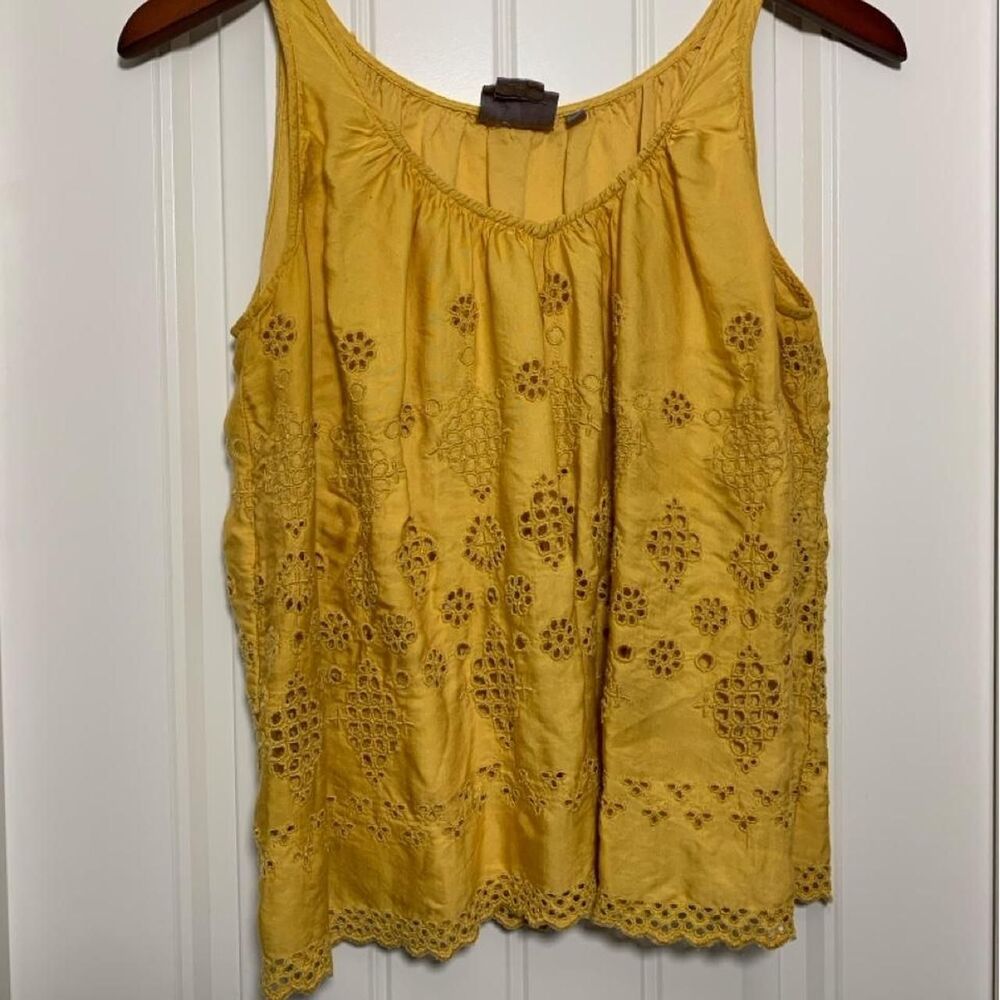 Boho Anthropologie yellow eyelet embroidered Tank by Vanessa Virginia